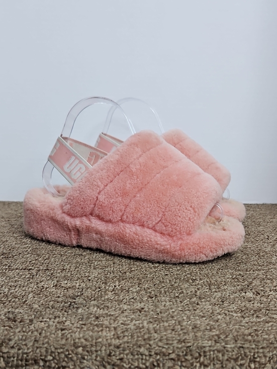 UGG Shoes - UGG Pink Fluff Yeah Plush Slide Logo Slippers Slides Sz 6 Womens